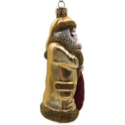 Patricia Breen Shhh Gold Santa Claus Red Bag Glittered Christmas Tree Ornament