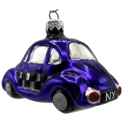 Patricia Breen Little Yellow Taxi Purple Checkered Car Christmas Tree Ornament