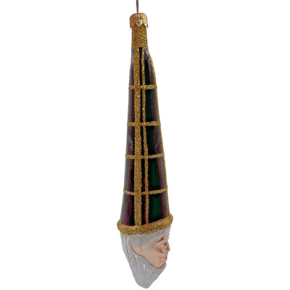Patricia Breen Winter Wizard Bordeaux Plaid Gold Santa Head Christmas Ornament