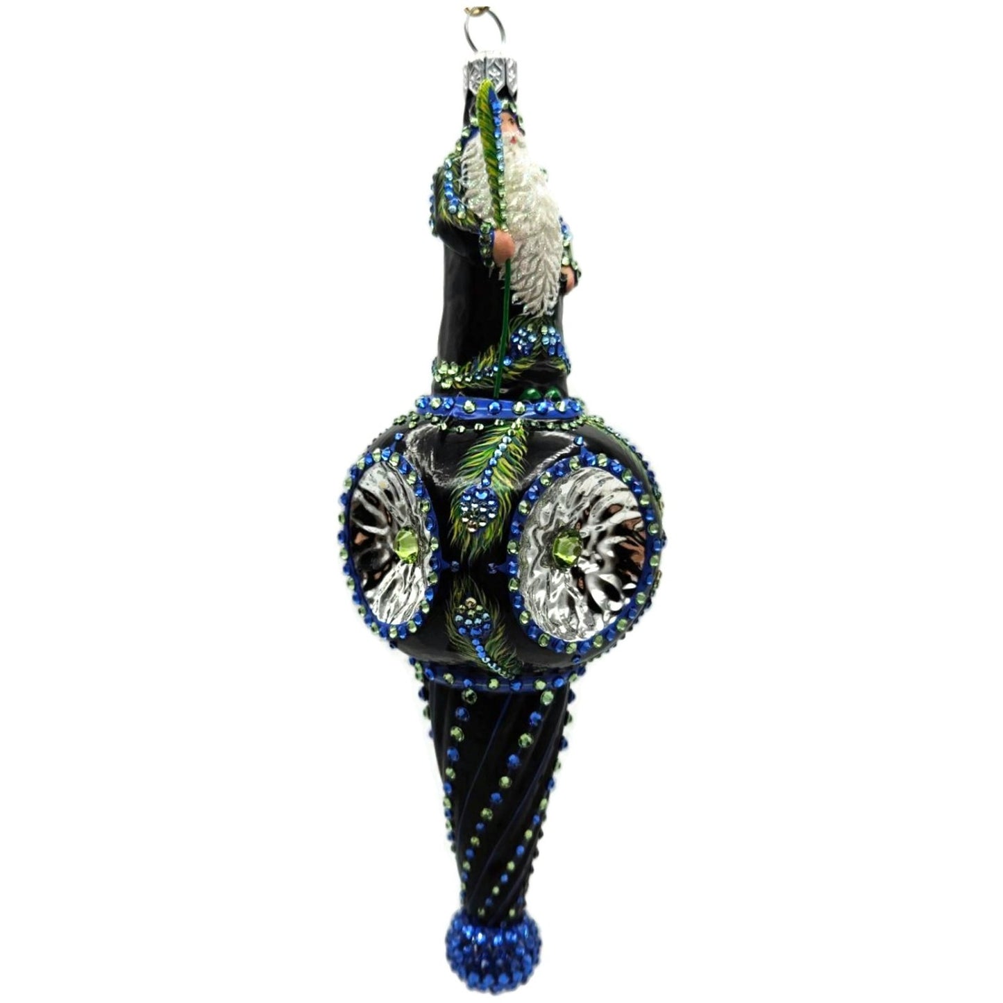 Patricia Breen Willhite Santa Peacock Jeweled Reflector Christmas Ornament 3242