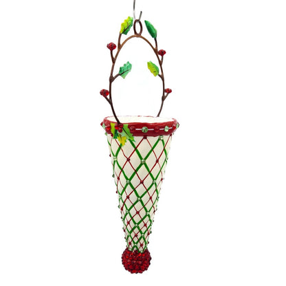 Patricia Breen Winter Cornucopia Holly Plaid Red Christmas Holiday Ornament