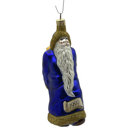 Patricia Breen Out With The Old Blue Gold Santa Claus Christmas Ornament 9830