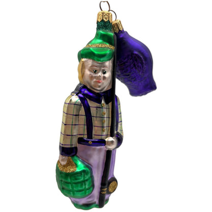 Patricia Breen Fisherboy And Fish Purple Fish Gold Stripe on Hat Summer Ornament