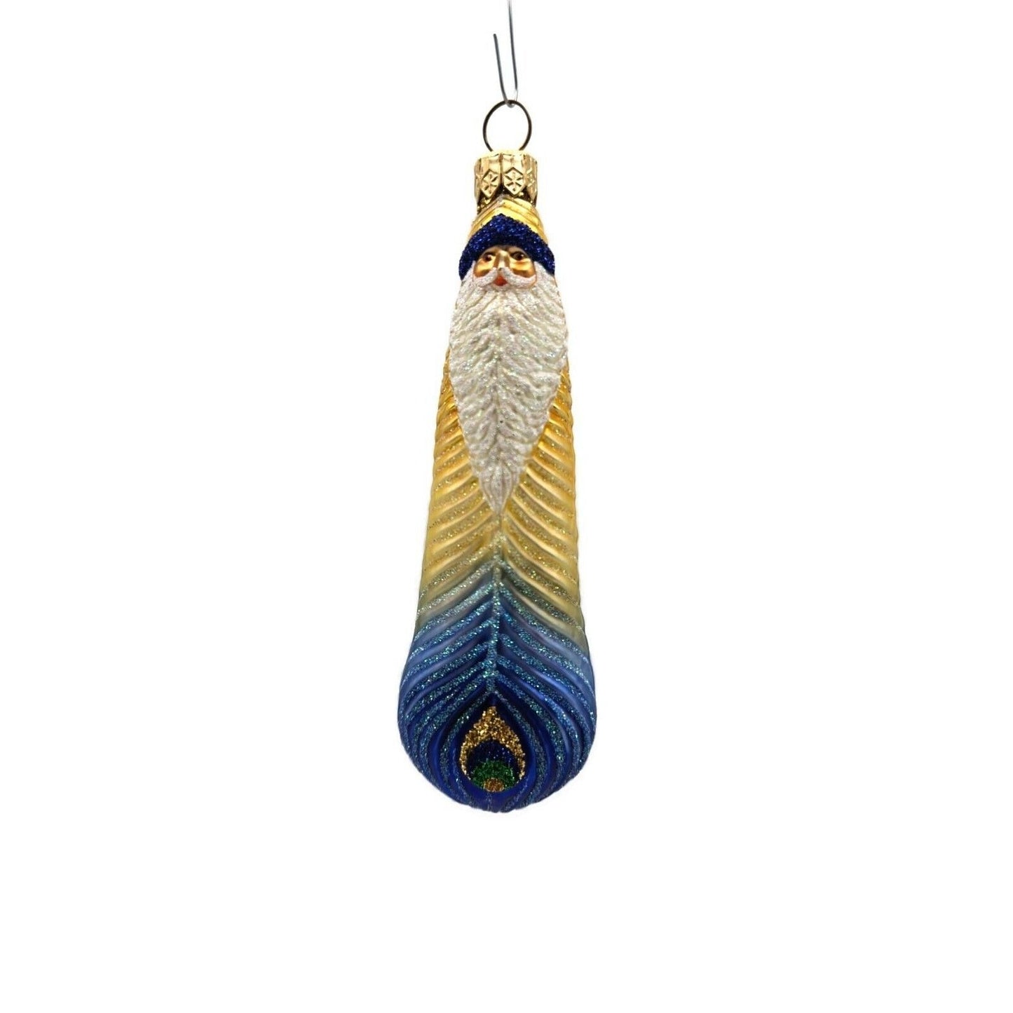Patricia Breen Peacock Icicle Blue Gold Santa Claus Christmas Tree Ornament