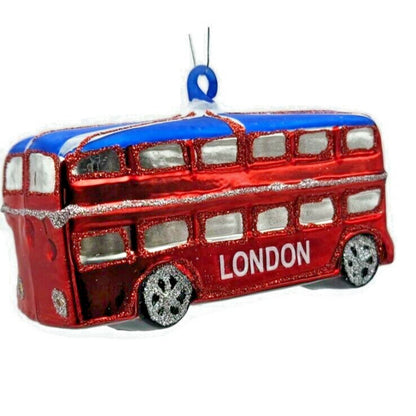 London England Double Decker Red Bus Glass Christmas Holiday Tree Ornament