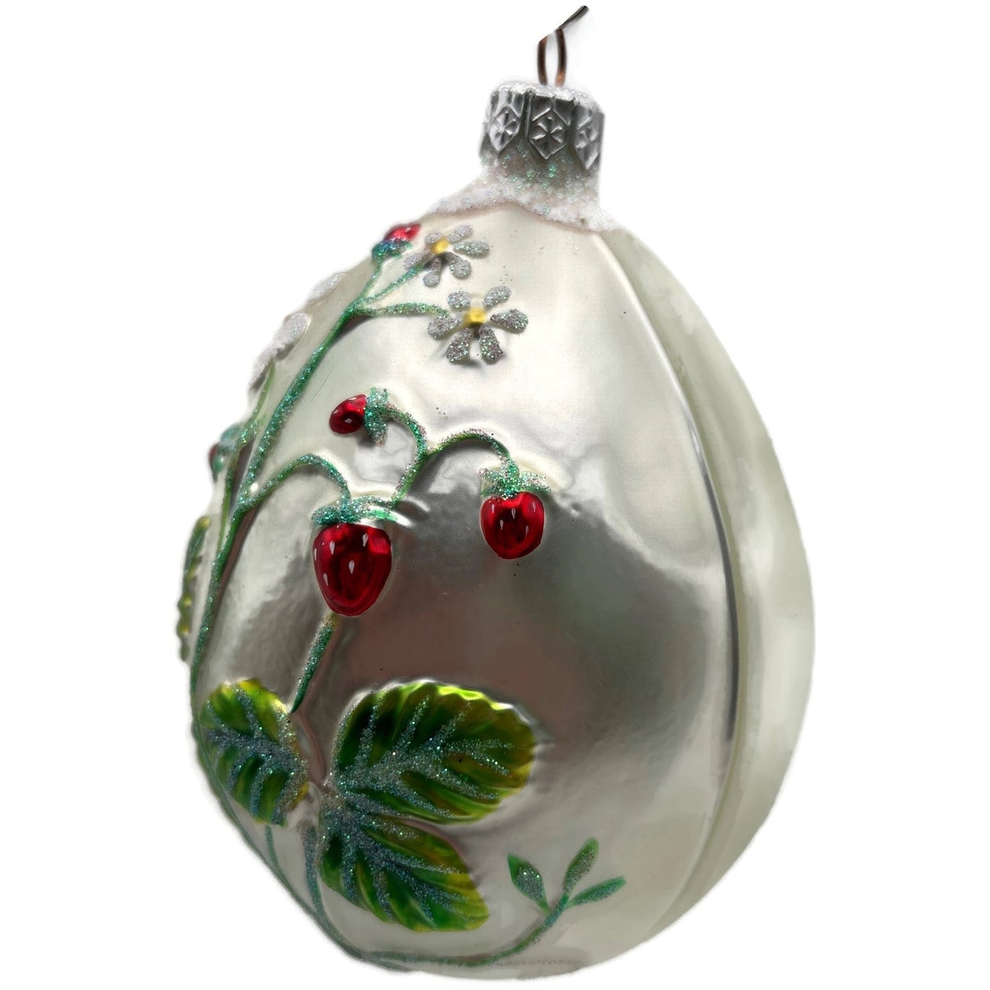 Patricia Breen Strawberry Egg Matte Fruit Green Pearl Red Easter Ornament NM