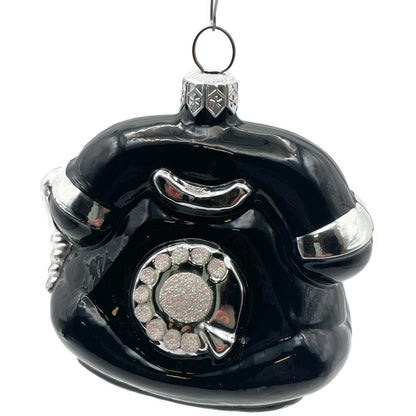 Patricia Breen Fine Phone Black Silver Trim Shiny Telephone Christmas Ornament