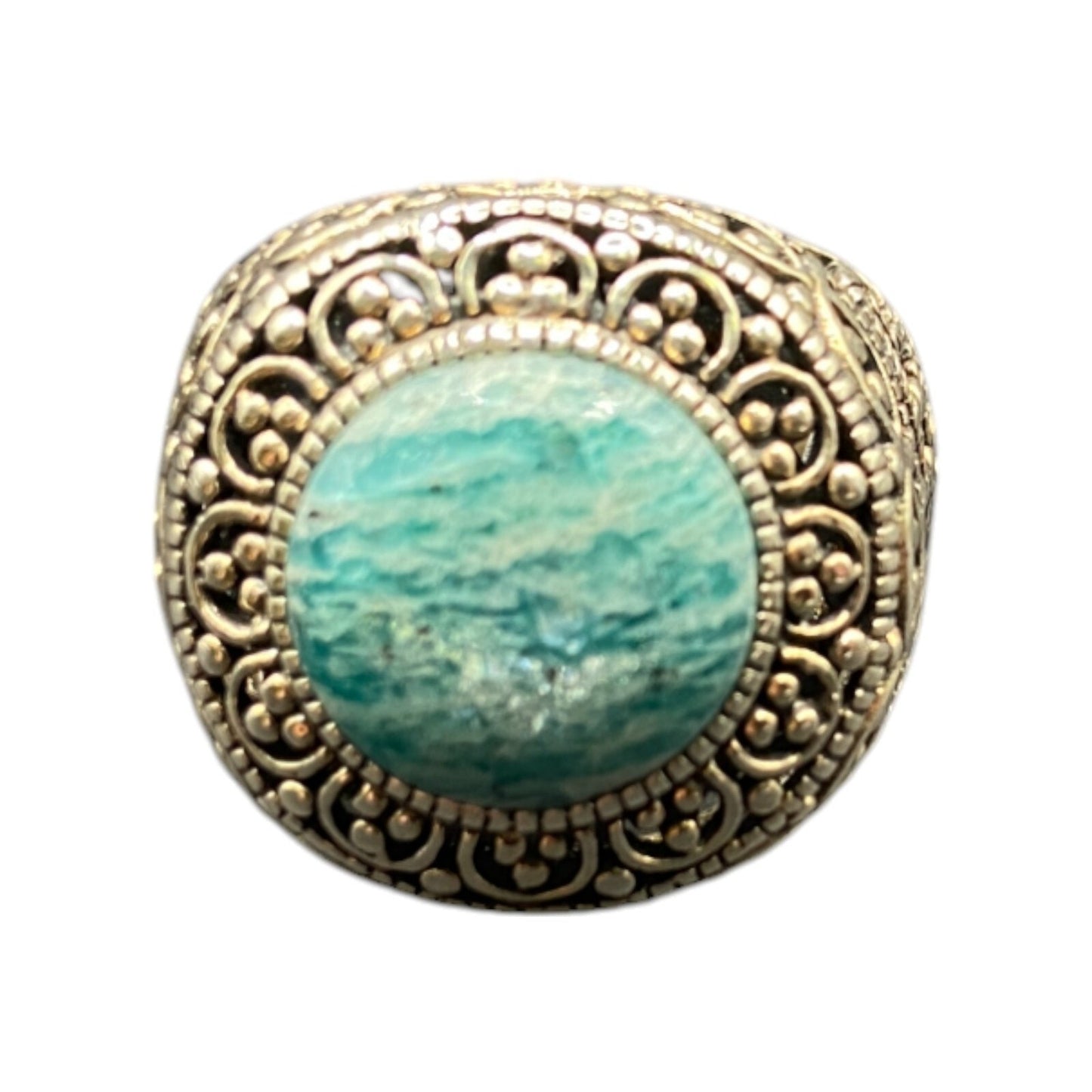 925 Sterling Silver Ring Blue Amazonite Gemstone Dome Made in Thailand Size 7