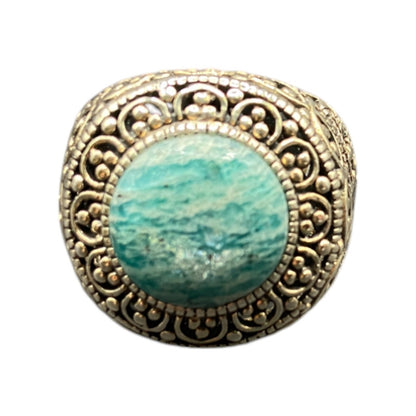 925 Sterling Silver Ring Blue Amazonite Gemstone Dome Made in Thailand Size 7