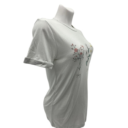Womens Tee Shirt Cotton Floral Vintage Young Wild Free Green Lace & Lilac