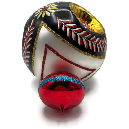 Morozko Reflector Black Gold Red Three Concave Indents Christmas Tree Ornament