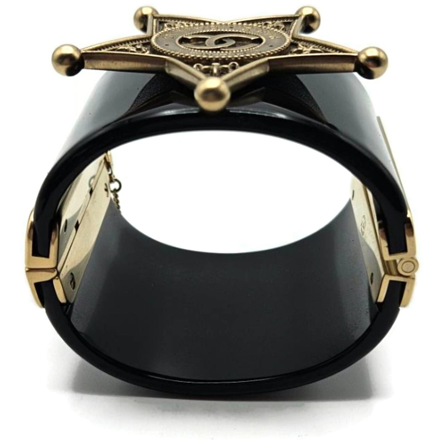 Co Co Chanel Paris Dallas Sheriff Star A A86470 Wide Cuff Black Gold Bracelet