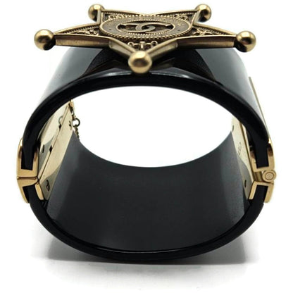 Co Co Chanel Paris Dallas Sheriff Star A A86470 Wide Cuff Black Gold Bracelet