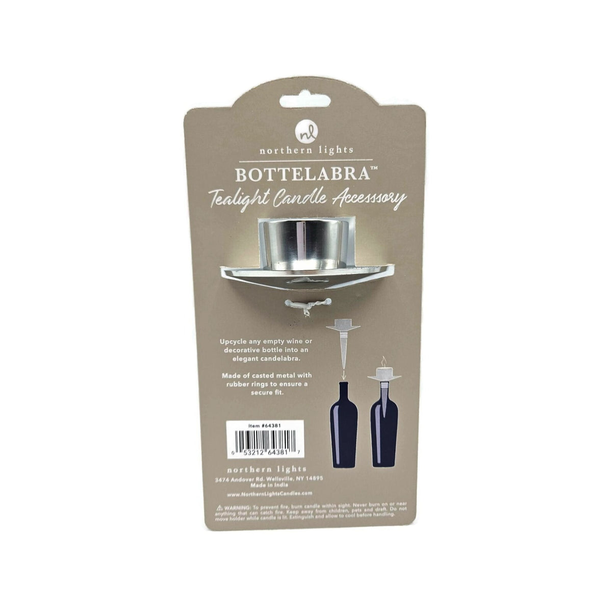 Northern Lights Silver Wine Bottle Bottelabra Tealight Candle Holder Topper NEW