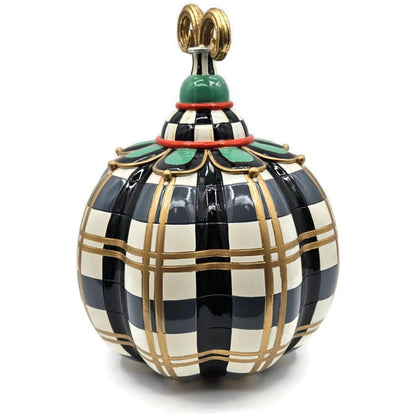 MacKenzie Childs Courtly Check Pumpkin Gold Trim Plaid Finial Black Halloween