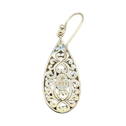 Samuel B Teardrop Shape Dangle Hook Earrings 925 Sterling Silver Filigree NWT