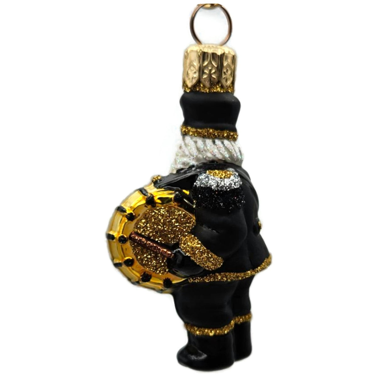 Patricia Breen Drummer Santa Claus Black Gold Glass Christmas Tree Ornament 2145