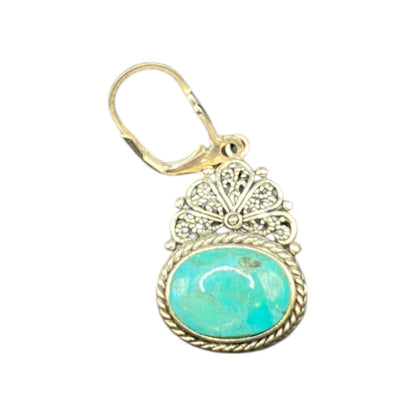 Turquoise Oval Earrings Sterling Silver Leverback Blue Gemstone NOA Thailand