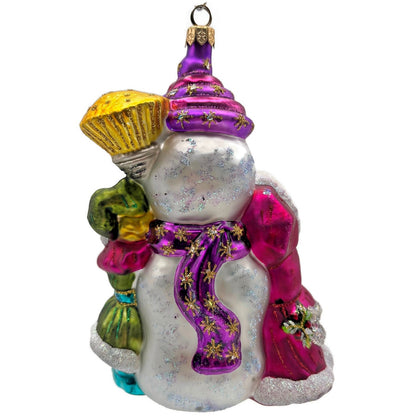 Larry Fraga Love That Snowman Winter Fun Glitter Glass Christmas Tree Ornament
