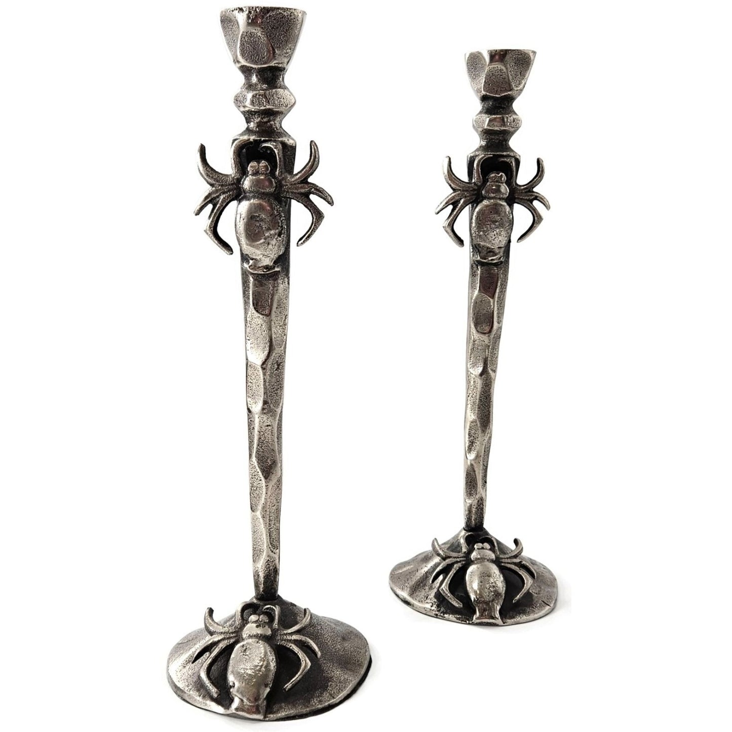 Gothic Halloween Spooky Spider Black Metal Taper Candle Holder Decor Set of 2