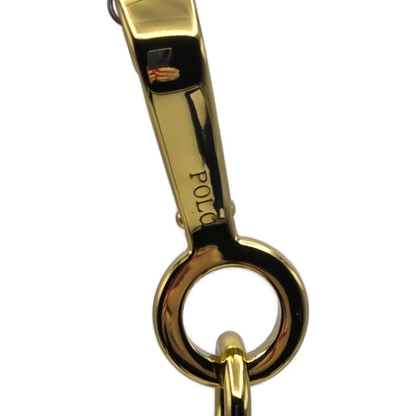 Polo Ralph Lauren Gold Black Leather Tag Double Lion Charm Keychain One Size NWT