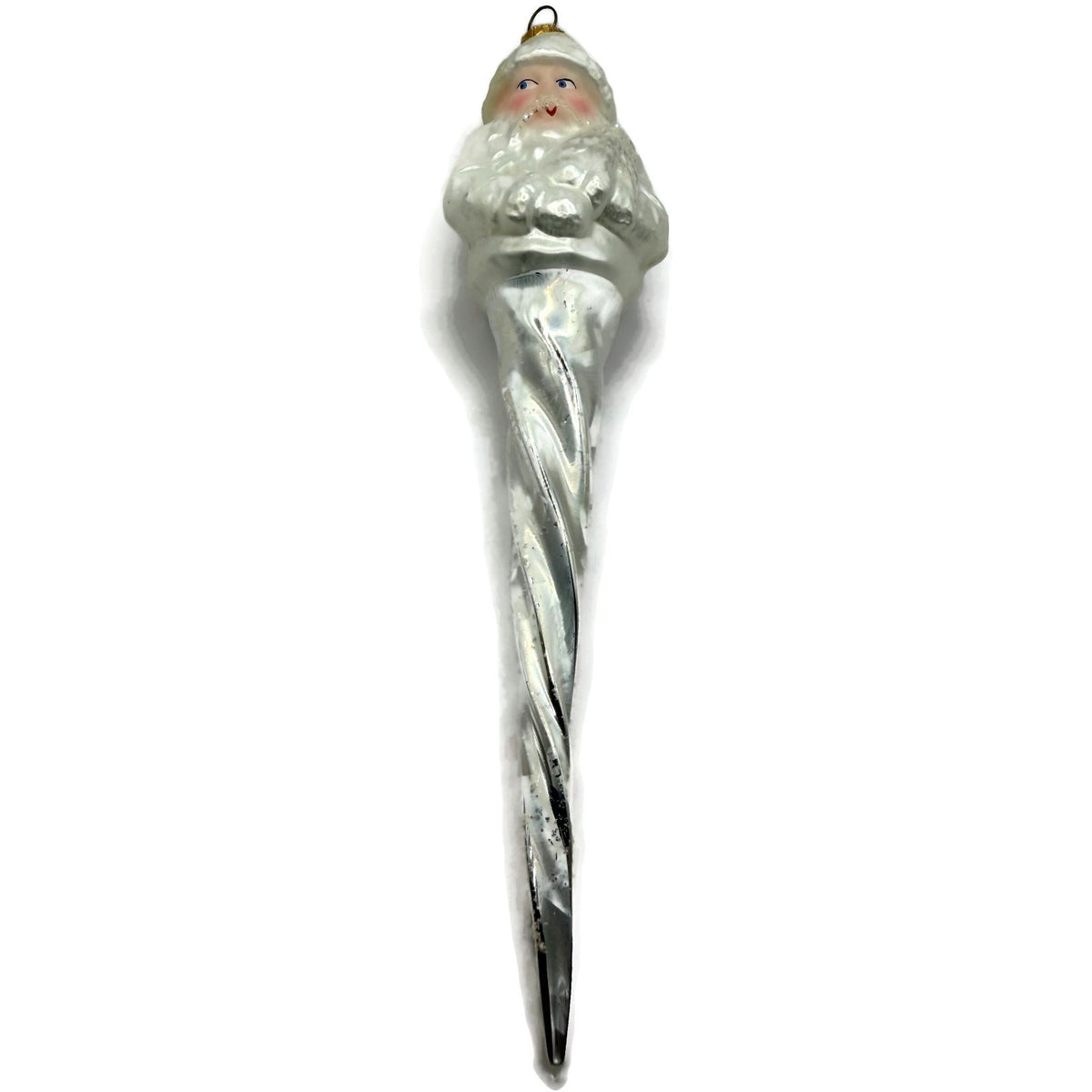 Christopher Radko Frosted Santa Icicle Silver Glass Christmas Ornament 95-143-0