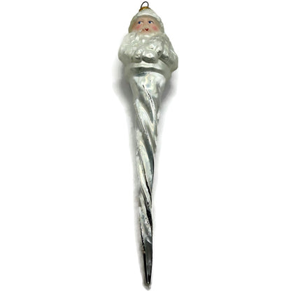 Christopher Radko Frosted Santa Icicle Silver Glass Christmas Ornament 95-143-0