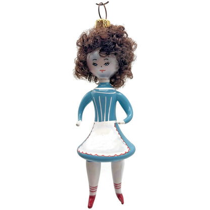 Soffieria De Carlini Maid White Blue Outfit Glass Italian Christmas Ornament