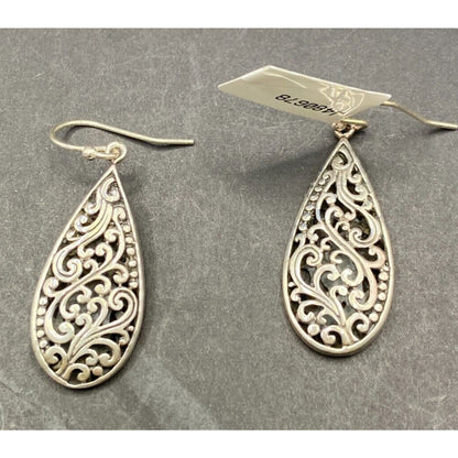 Samuel B Teardrop Shape Dangle Hook Earrings 925 Sterling Silver Filigree NWT