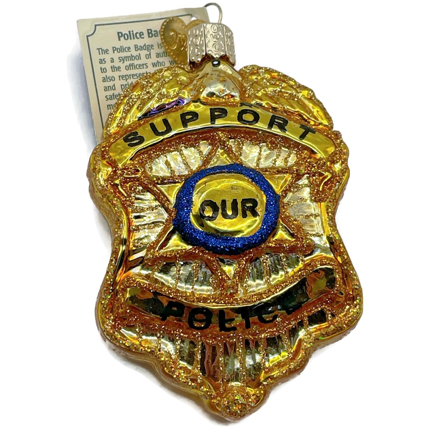 Ornament Police Badge Old World Christmas God Bless America Christmas Tree OWC