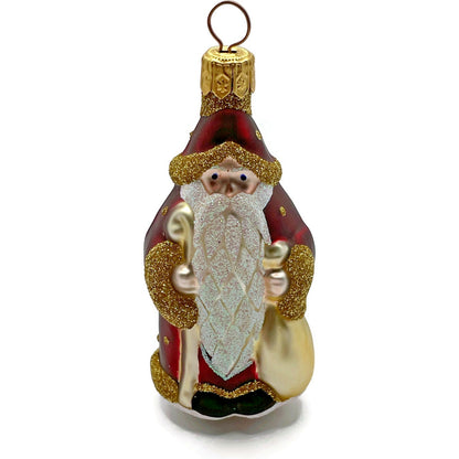 Patricia Breen Miniature Woodland Santa Bordeaux Gold Dots Christmas Ornament