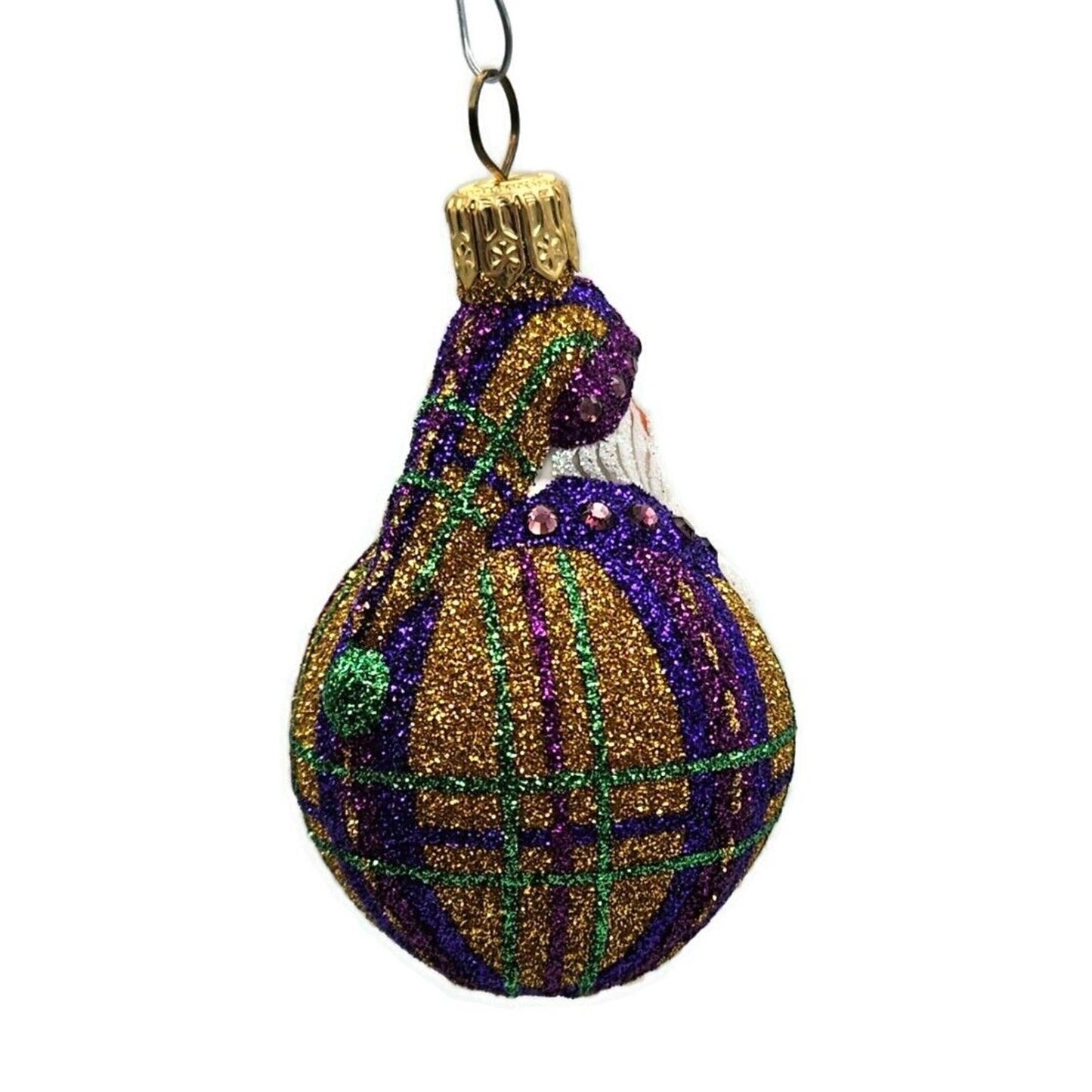 Patricia Breen Miniature Santa du Monde Plaid Purple Gold Christmas Ornament