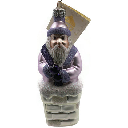 Patricia Breen Ornament Here Comes Santa Claus Lavender Silver Chimney Christmas