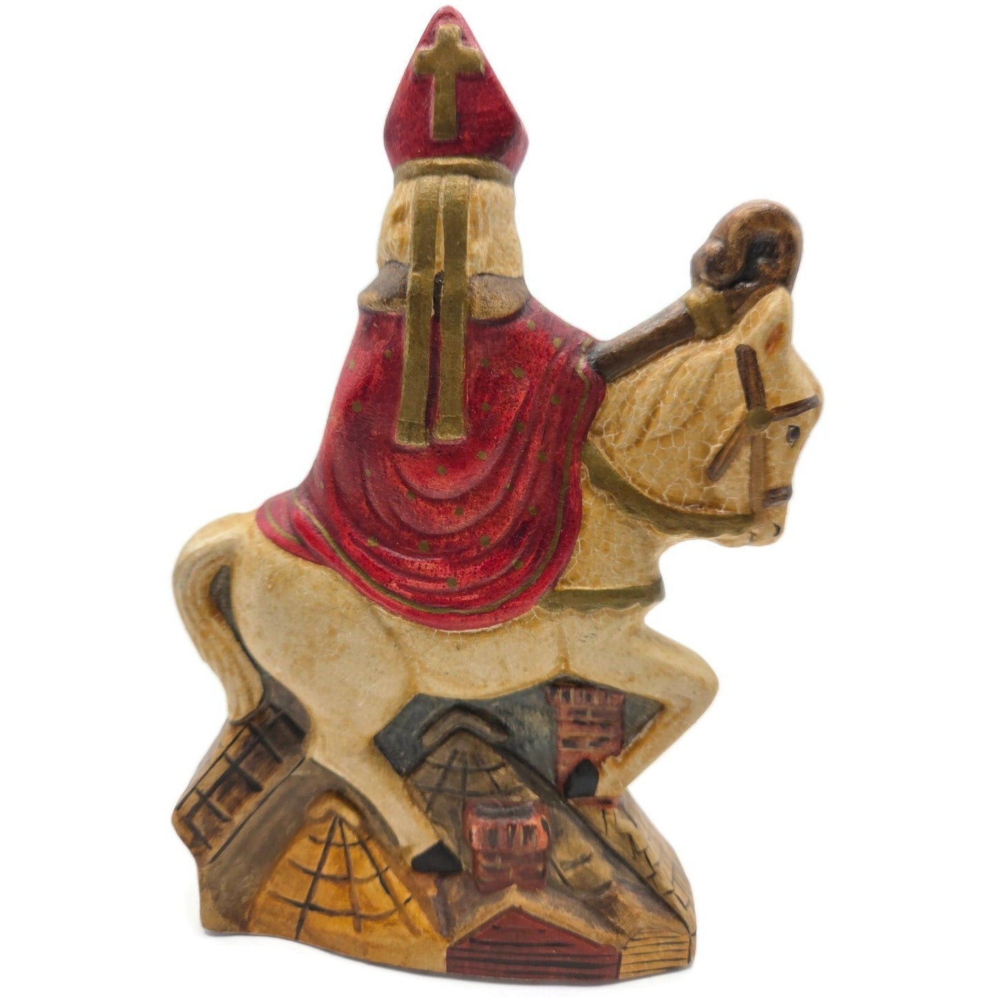 Vaillancourt Small Dutch Saint Nicholas on Roof Chalkware Folk Art XMas Figurine