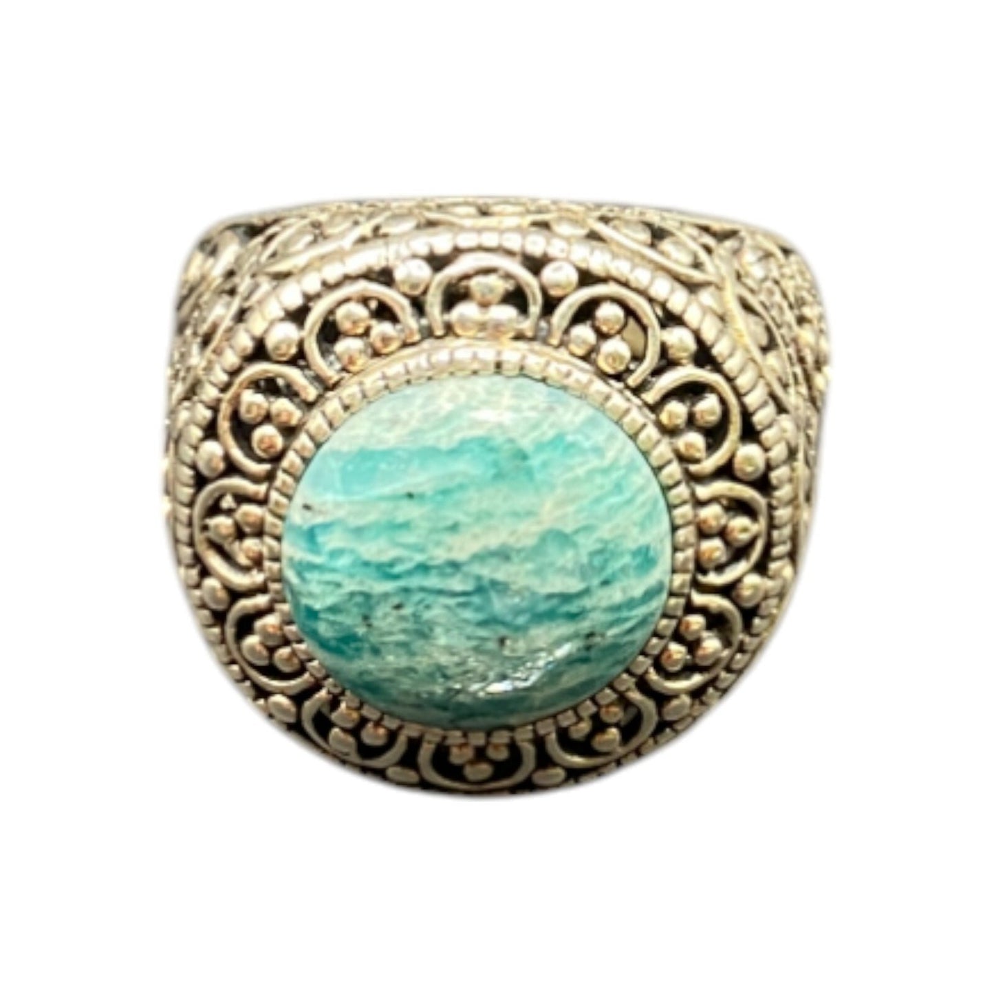 925 Sterling Silver Ring Blue Amazonite Gemstone Dome Made in Thailand Size 7