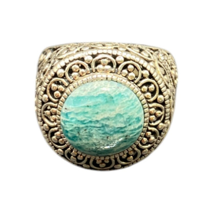 925 Sterling Silver Ring Blue Amazonite Gemstone Dome Made in Thailand Size 7