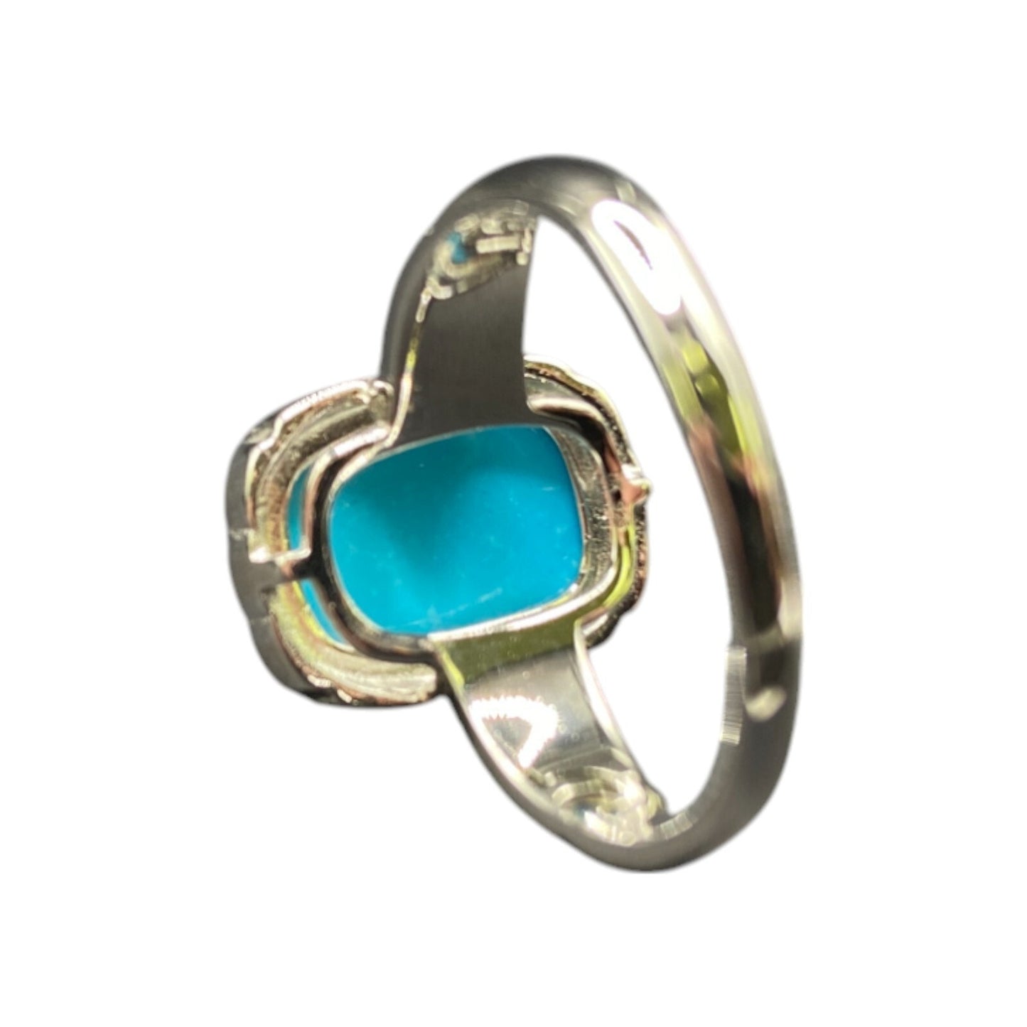 925 Sterling Silver Cocktail Ring Turquoise Gemstone Rectangle Prong Set Size 10
