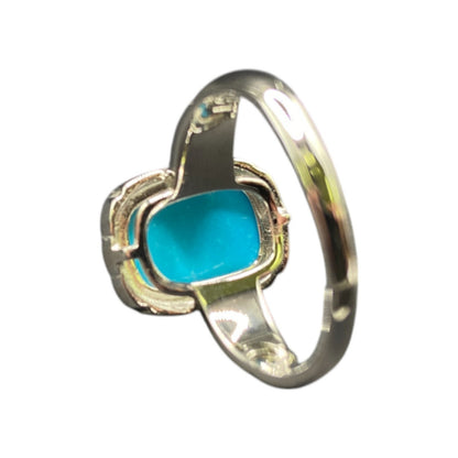 925 Sterling Silver Cocktail Ring Turquoise Gemstone Rectangle Prong Set Size 10
