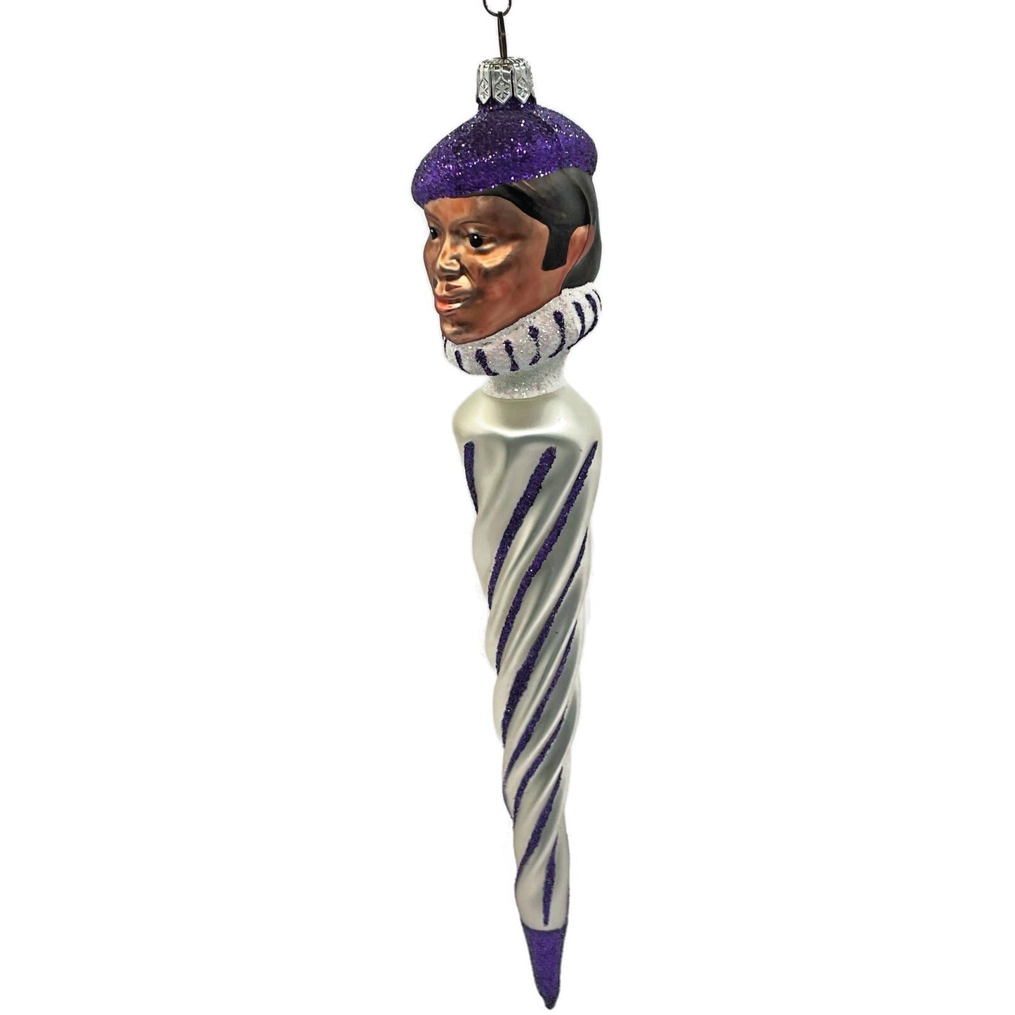 Patricia Breen French Twist Pearl Purple Stripe Glittered Tip Christmas Ornament