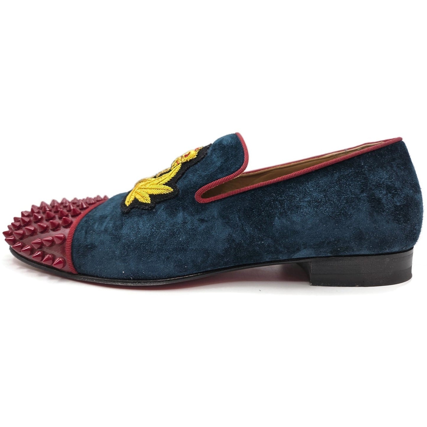Christian Louboutin Harvanana Flat Veau Velours Blue Size 39 Spikes Crest Loafer