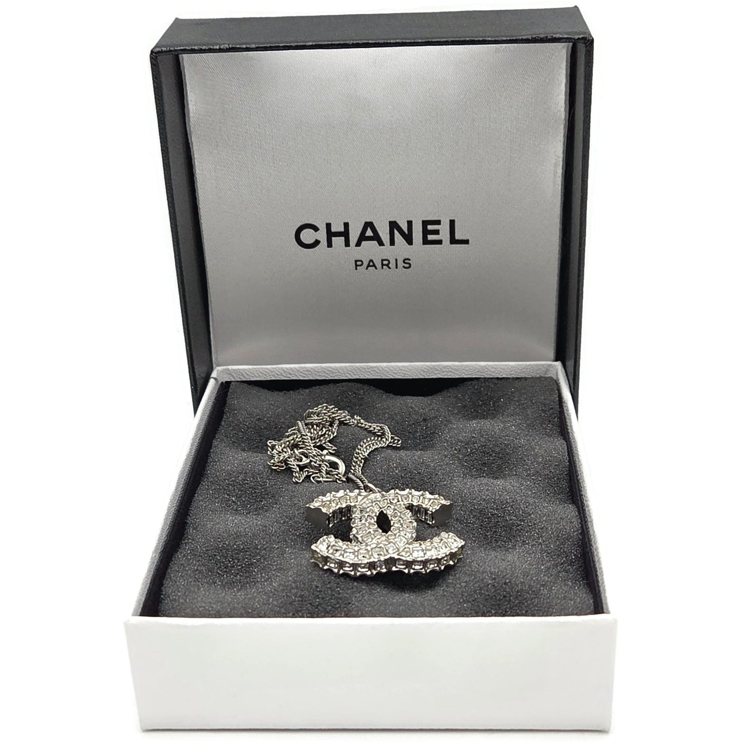 Chanel Crystal CC Logo Pendant Necklace Chanel France Vintage Fashion Jewelry