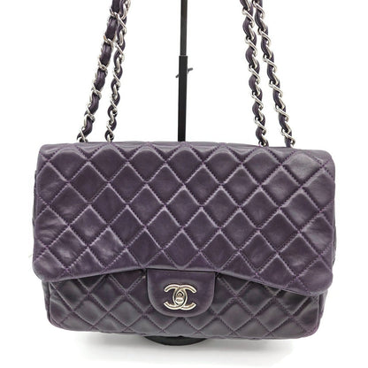 Chanel Classic Single Flap Medium Purple Lambskin Silver Chain Quilted Handbag