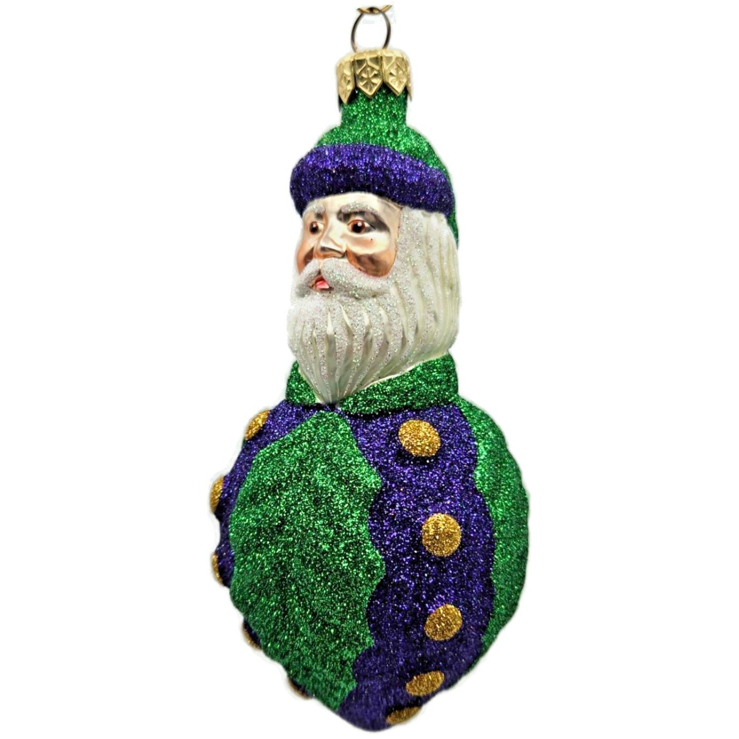 Patricia Breen Hollyberry Santa Purple Green Glass Christmas Ornament CATZ 9722