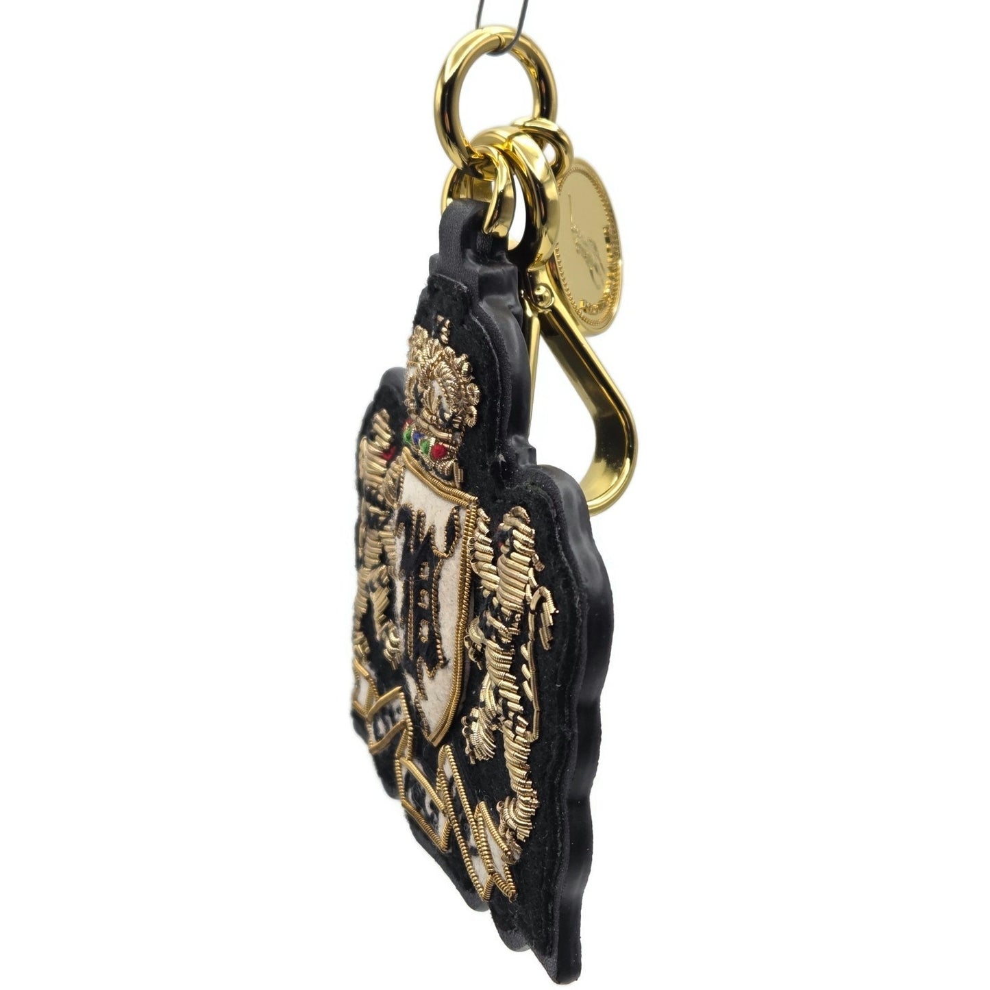 Polo Ralph Lauren Gold Black Leather Tag Double Lion Charm Keychain One Size NWT