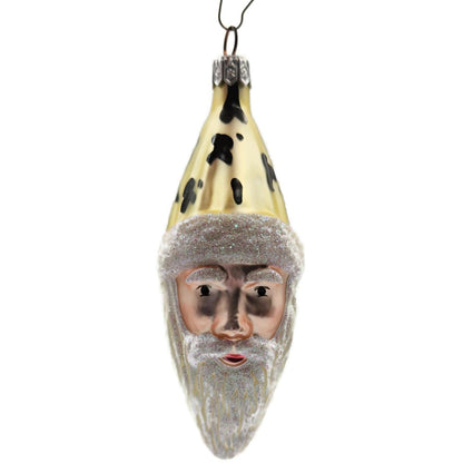 Patricia Breen Faux Fur Santa Claus Head Gold Black Christmas Tree Ornament