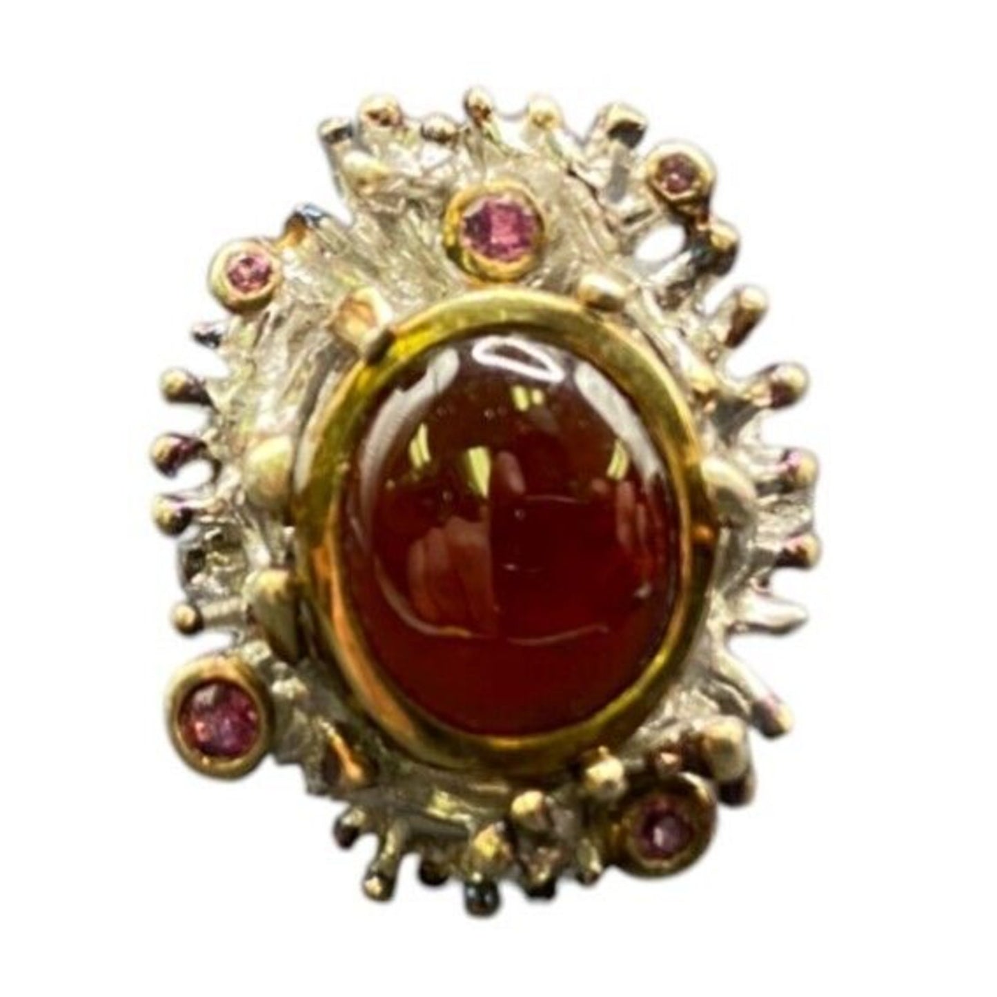 Red Ruby Stone Cocktail Ring Gold Layered 925 Sterling Silver With Pouch Sz 7.5