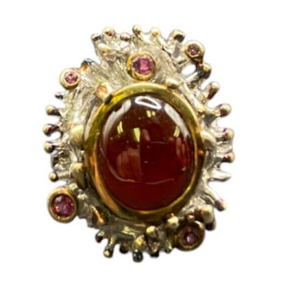 Red Ruby Stone Cocktail Ring Gold Layered 925 Sterling Silver With Pouch Sz 7.5