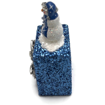 Patricia Breen Presenting Blue Snowman Jeweled Cube Tower Christmas Ornament