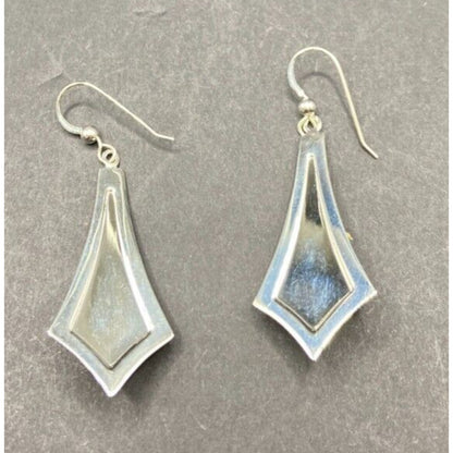 Turquoise Fish Hook Dangle Earrings Round Gemstone Silver Tone Metal
