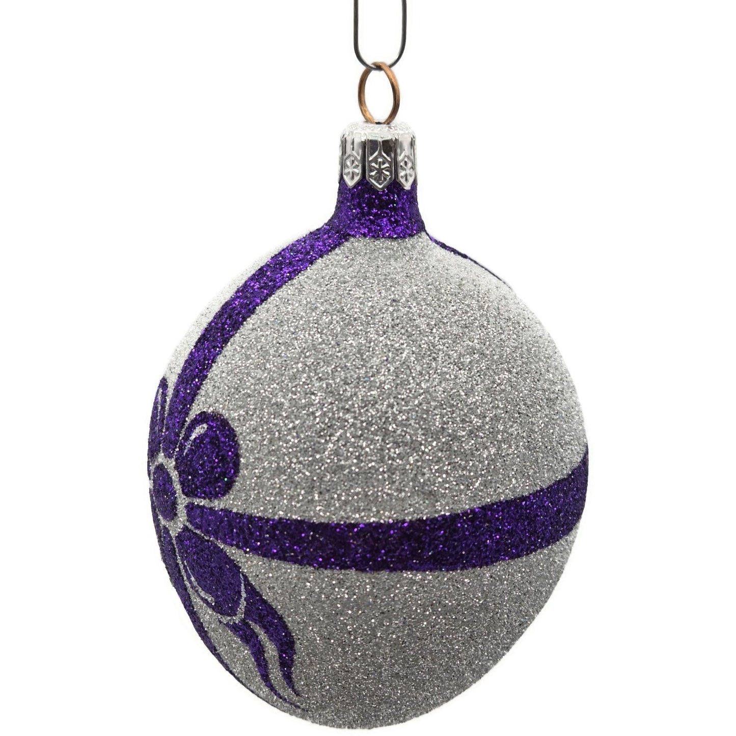 Patricia Breen Eggs Silver Purple Bow Glittered Easter Christmas Ornament 9873